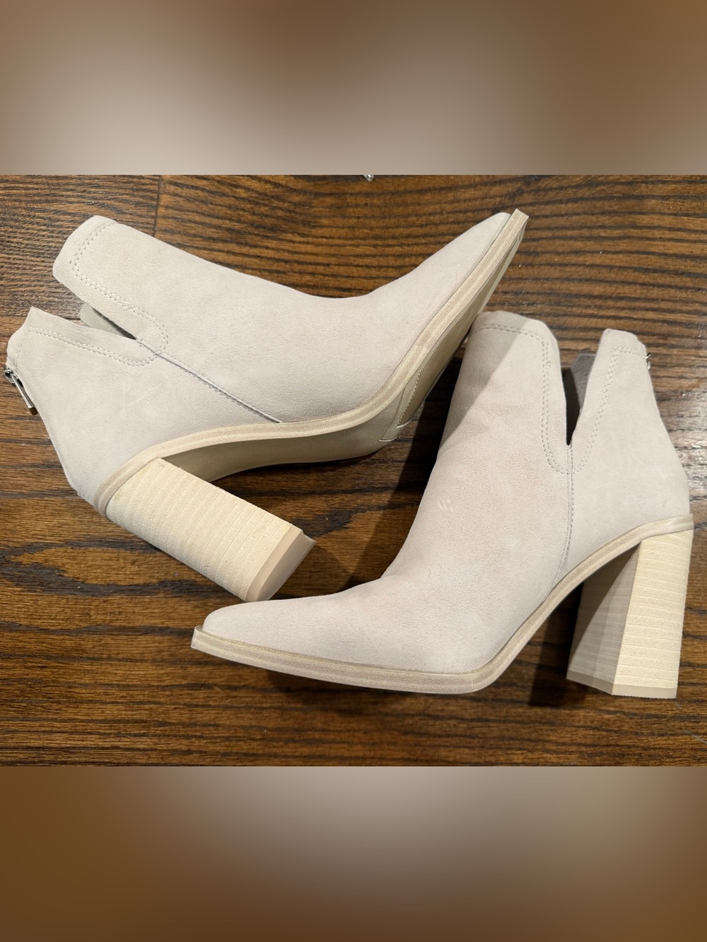 Steve Madden Light Cream Suede Block Heel Ankle Booties